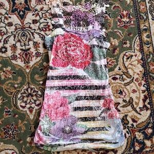 Boho Chic Floral Striped Tank with Rhinestones